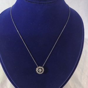 Antique silver tone rhinestone pendant necklace